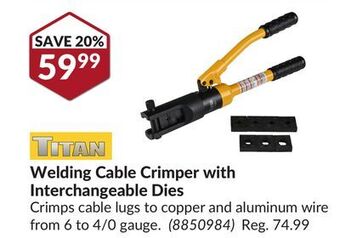 Princess Auto Welding cable crimper with interchangeable dies offer