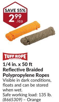 Princess Auto 1/4 in. x 50 ft reflective braided polypropylene ropes offer