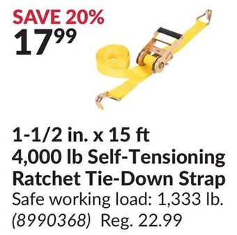 Princess Auto 1-1/2 in. x 15 4,000 lb self-tensioning ratchet tie-down strap offer