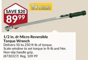 Princess Auto 8730327 1/2 in. dr micro reversible torque wrench offer