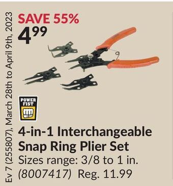 Princess Auto 4-in-1 interchangeable snap ring plier set offer