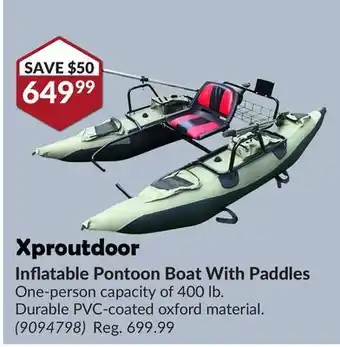 Princess Auto Xproutdoor inflatable pontoon boat with paddles offer