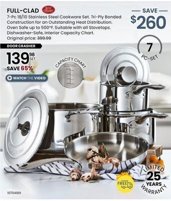 Stokes Full-clad 7-pc 18/10 stainless steel cookware set offer