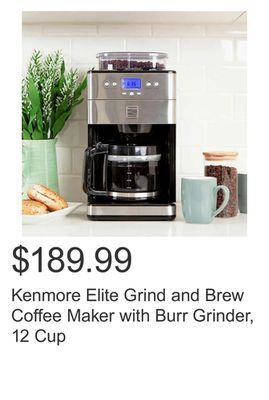 Costco Kenmore elite grind and brew coffee maker with burr grinder, 12 cup offer