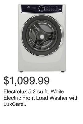 Costco Electrolux 5.2 cu ft. white electric front load washer with luxcare wash system offer