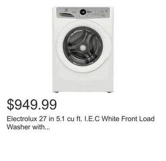 Costco Electrolux 27 in 5.1 cu ft. i.e.c white front load washer with luxcare wash system offer