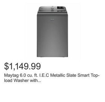 Costco Maytag 6.0 cu. ft. i.e.c metallic slate smart top-load washer with extra power button offer