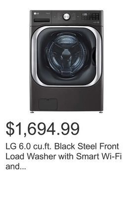 Costco Lg 6.0 cu.ft. black steel front load washer with smart wi-fi and turbowash offer
