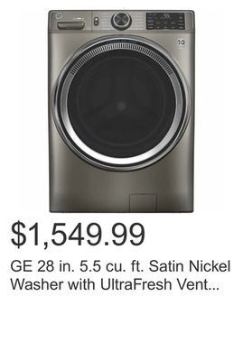 Costco Ge 28 in. 5.5 cu. ft. satin nickel washer with ultrafresh vent system and built-in wi-fi offer
