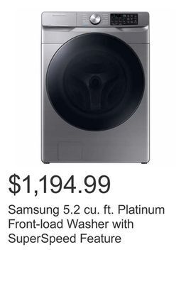 Costco Samsung 5.2 cu. ft. platinum front-load washer with superspeed feature offer