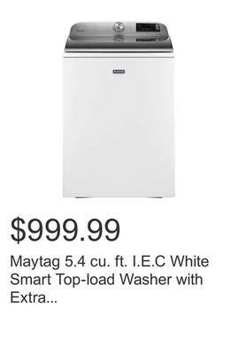 Costco Maytag 5.4 cu. ft. i.e.c white smart top-load washer with extra power button offer