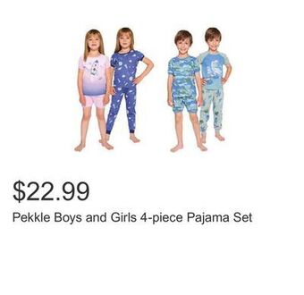 Costco Pekkle boys and girls 4-piece pajama set offer