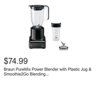 Costco Braun puremix power blender with plastic jug & smoothie2go blending cup offer