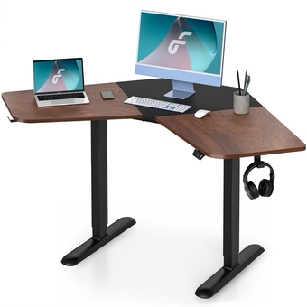 Best Buy Fitueyes l-shaped electric standing desk, 47.2 inch height adjustable sit stand desk/corner table, home office desk with head offer