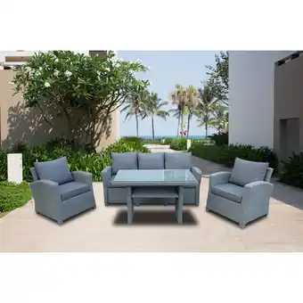 Best Buy Seychelle 4-piece wicker patio conversation set - grey/grey cushions offer