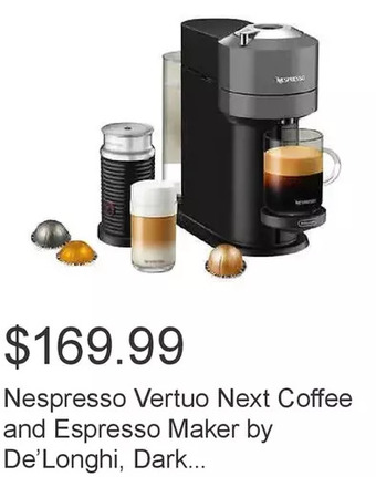 Costco Nespresso vertuo next coffee and espresso maker by de’longhi, dark gray with aeroccino milk frother offer
