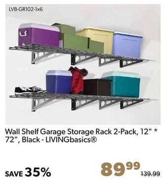 Wall shelf garage storage rack 2-pack, 12 * 72, black - livingbasics