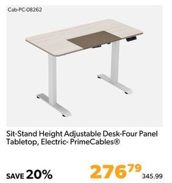 Shopper+ Sit-stand height adjustable desk-four panel tabletop, electric- primecables offer