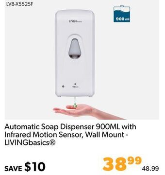 Shopper+ Automatic soap dispenser 900ml with infrared motion sensor, wall mount - livingbasics offer