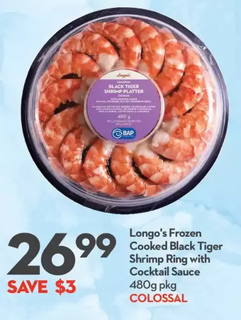 Longo's Longo's frozen cooked black tiger shrimp ring with cocktail sauce offer