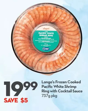 Longo's Longo's frozen cooked pacific white shrimp ring with cocktail sauce offer