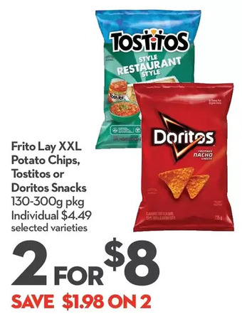 Longo's Frito lay xxl potato chips, tostitos or doritos snacks offer
