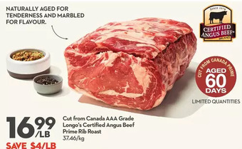 Longo's Longo's certified angus beef prime rib roast offer
