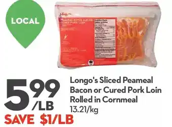 Longo's Longo's sliced peameal bacon or cured pork loin rolled in cornmeal offer