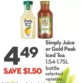Longo's Simply juice or gold peak iced tea offer