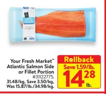 Walmart Your fresh market atlantic salmon side or fillet porion offer