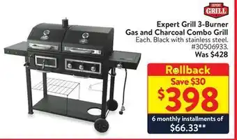 Walmart Expert grill 3-burner gas and charcoal combo grill offer