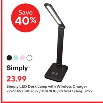 Staples Simply led desk lamp with wireless charger offer
