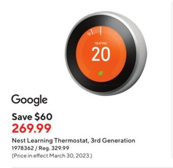 Staples Google nest learning thermostat, 3rd generation offer
