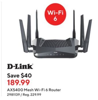Staples D-link ax5400 mesh wi-fi 6 router offer