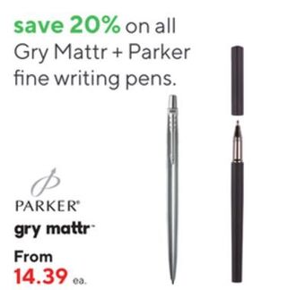 Staples Gry mattr + parker fine writing pens offer