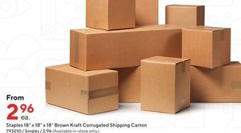 Staples Staples 18 x 18 x 18 brown kraft corrugated shipping carton offer