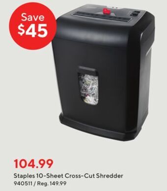 Staples Staples 10-sheet cross-cut shredder offer