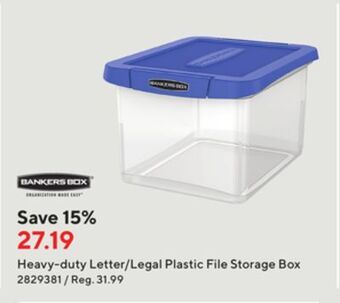 Staples Bankers box heavy-duty letter/legal plastic file storage box offer