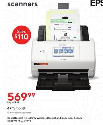 Staples Epson rapidreceipt rr-600w wireless receipt and document scanner offer