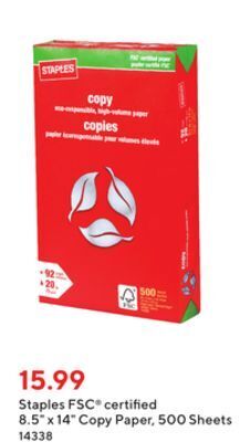 Staples Staples fsc-certified copy paper, 8.5 x 14, 500 sheets offer