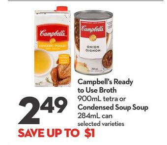 Longo's Campbell's ready to use broth 900ml tetra or condensed soup soup 284ml can offer