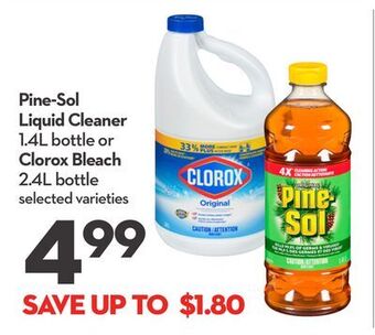 Longo's Pine-sol liquid cleaner 1.4l bottle or clorox bleach 2.4l bottle offer