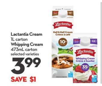 Longo's Lactantia cream 1l carton whipping cream 473ml carton offer