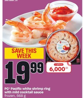Loblaws Pc® pacific white shrimp ring with mild cocktail sauce, 568 g offer