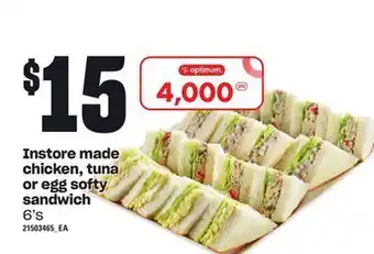 Loblaws Instore made chicken, tuna or egg softy sandwich, 6's offer