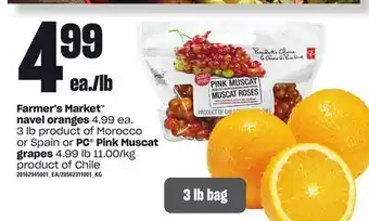 Loblaws Farmer's market™ navel oranges, 3 lb or pc® pink muscat grapes offer