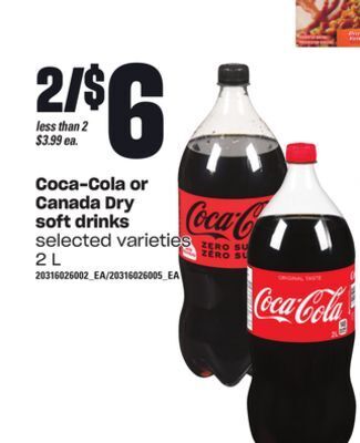 Loblaws Coca-cola or canada dry soft drinks, 2 l offer