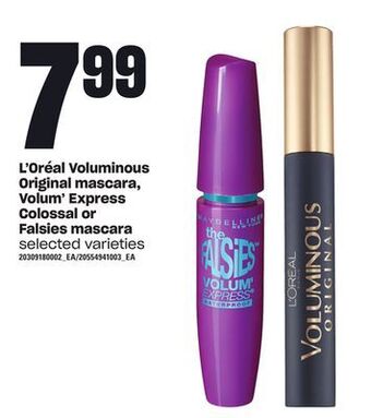 Loblaws L'oréal voluminous original mascara, volum' express colossal or falsies mascara offer