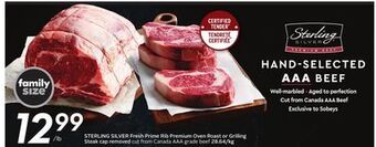 Sobeys Sterling silver fresh prime rib premium oven roast or grilling steak cap removed offer