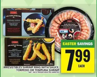 Food Basics Irresistibles shrimp ring with sauce, torpedo or tempura shrimp offer